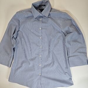 Lands End Button Down Shirt Womens 6 Blue White Stripe Wrinkle Free Broadcloth‎
